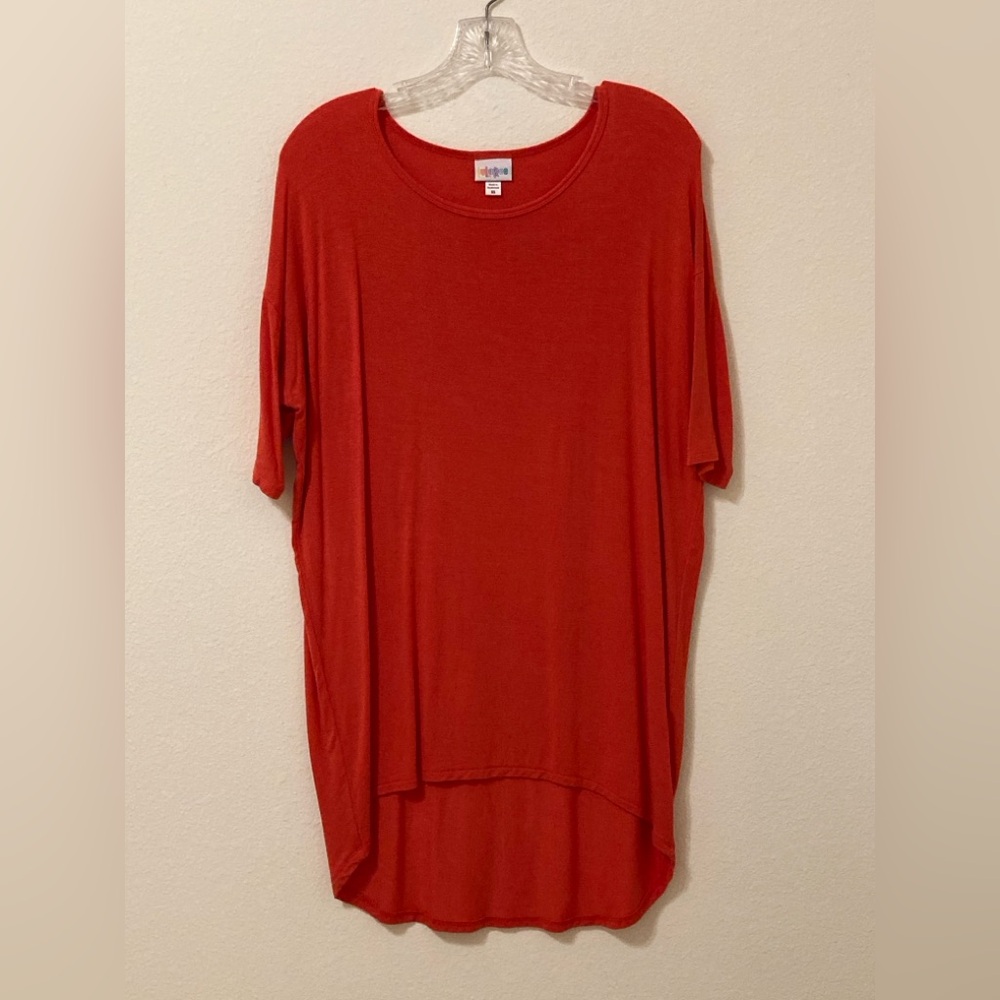 LuLaRoe Irma Tunic Size XS Tomato Orange Oversized Stretch Top